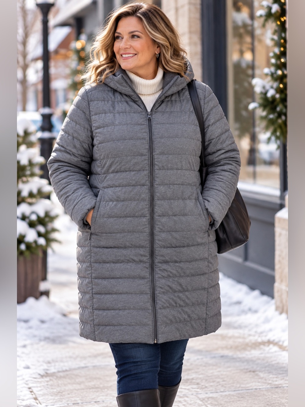 Torrid Women’s Size 3 Gray Long Quilted Puffer Coat Hooded Packable Jacket